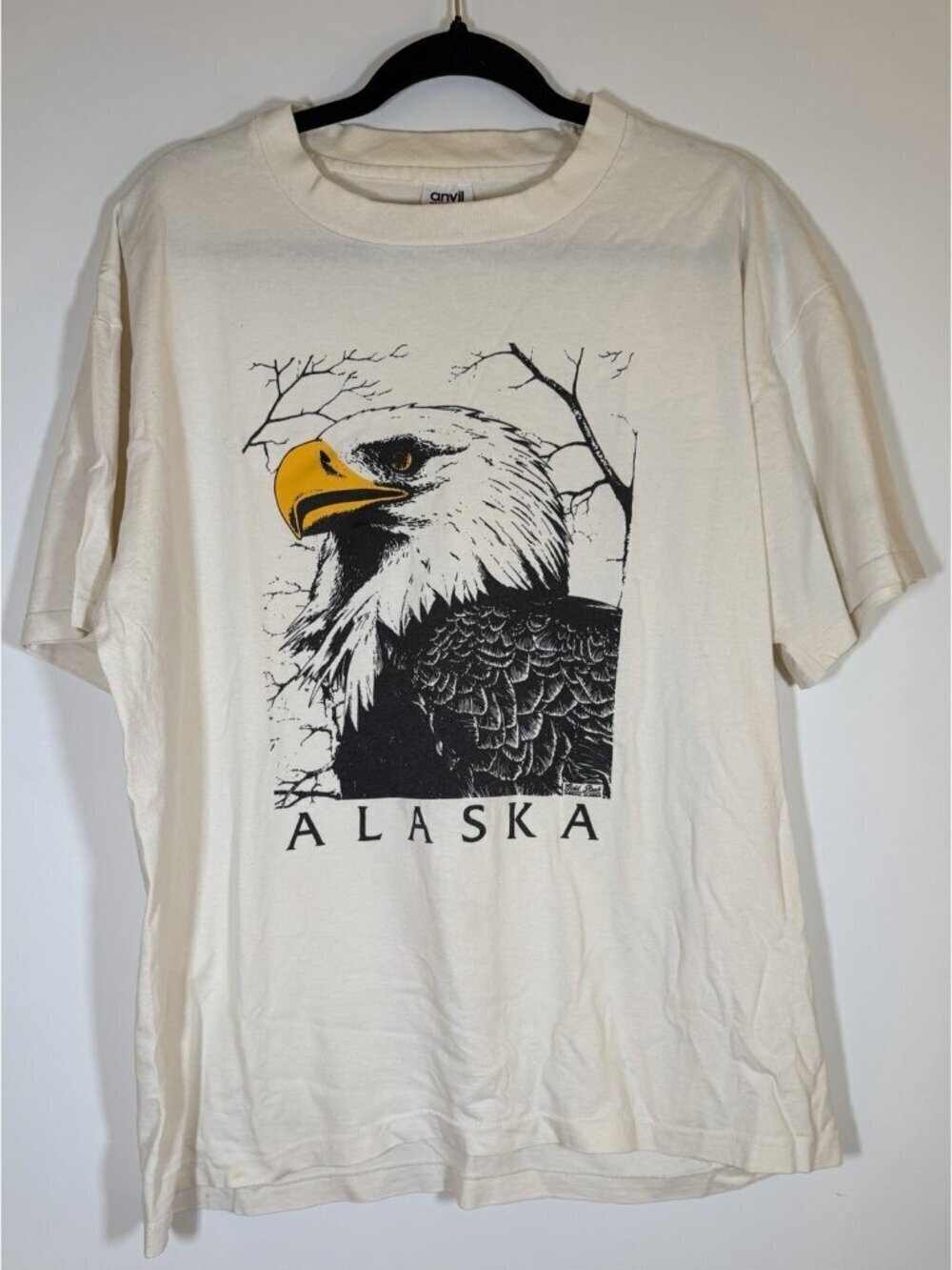 Vintage 90s Anvil eagle Alaska graphic single stitch cream tshirt XL gorpcore